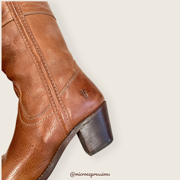 1970 Frye VINTAGE RARE Deer/Moose Cognac Leather Campus Knee High Tall Heel Boot - Picture 10 of 13